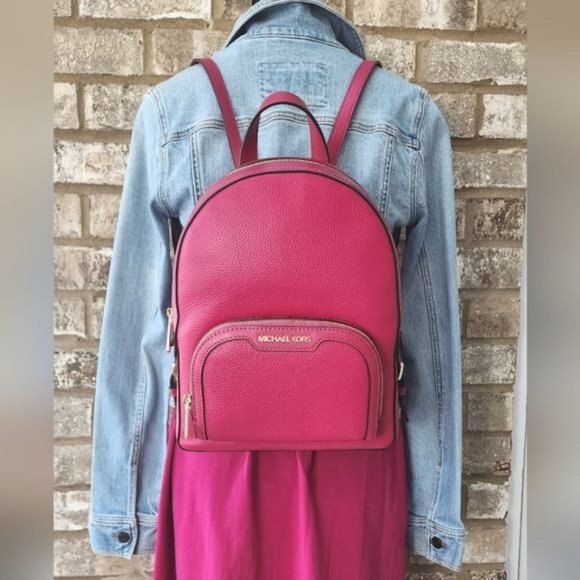 Michael Kors JACEE Carmine Pink LEATHER Backpack & Card Case BUNDLE NWT! - Picture 13 of 15